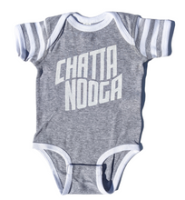 Load image into Gallery viewer, Athletic grey white stripe onesie Chattanooga baby gift
