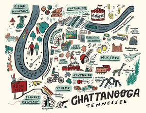 Chattanooga Notecards of city icons - inspirational map greeting card